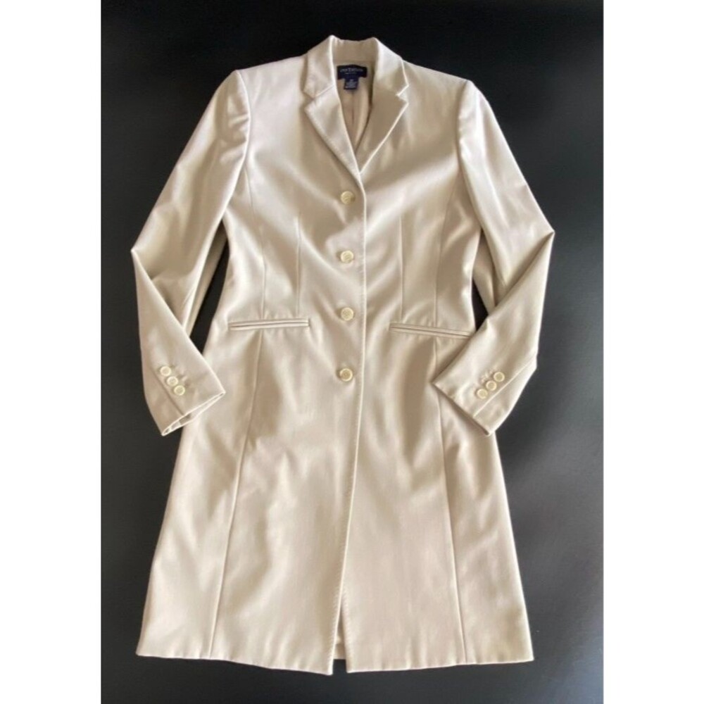 Ann Taylor Petites Women's 4P Tan Long Blazer Coat Single Breasted Lined